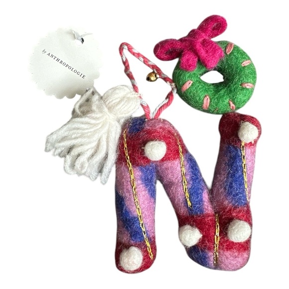 Anthropologie Jolly Felt Monogram Letter “N” Ornament NWT Colorful Bespoke - Picture 3 of 4
